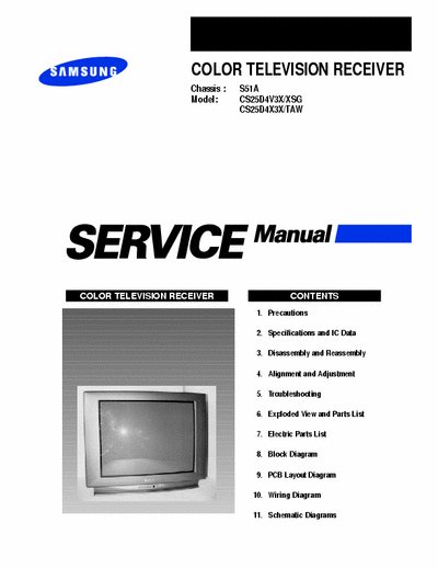 SAMSUNG TV CS25D4V3X/XSG TV CS25D4V3X/XSG,CS25D4X3X/TAW
serv.manual